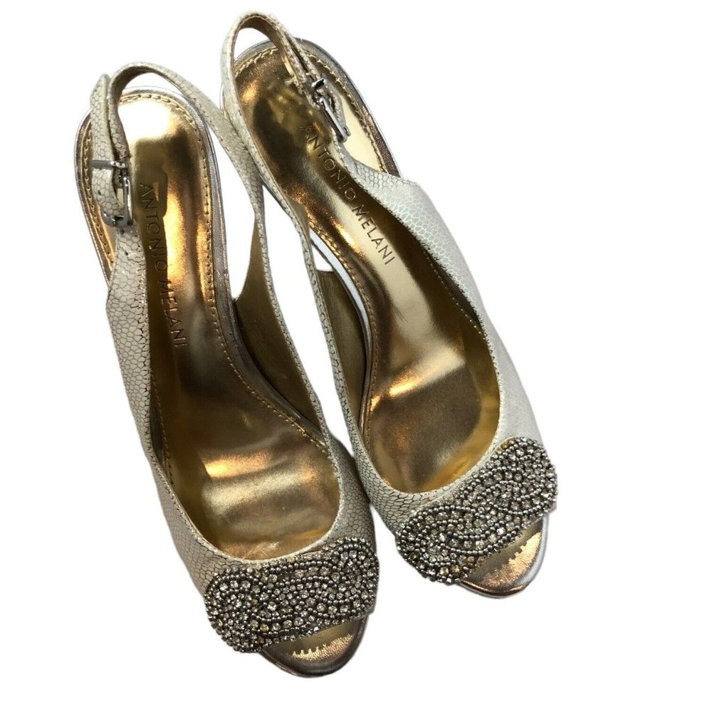 Antonio Melani Silver Heels Peep Toe 6.5